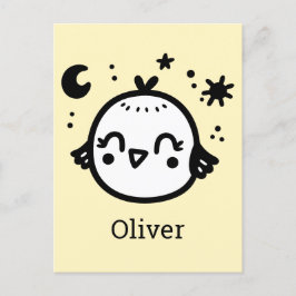 Postal Chick alegre - Kawaii Bird Line Art"