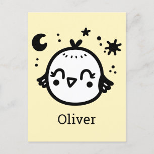 Postal Chick alegre - Kawaii Bird Line Art"