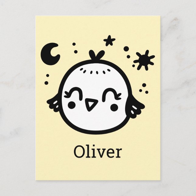 Postal Chick alegre - Kawaii Bird Line Art" (Anverso)