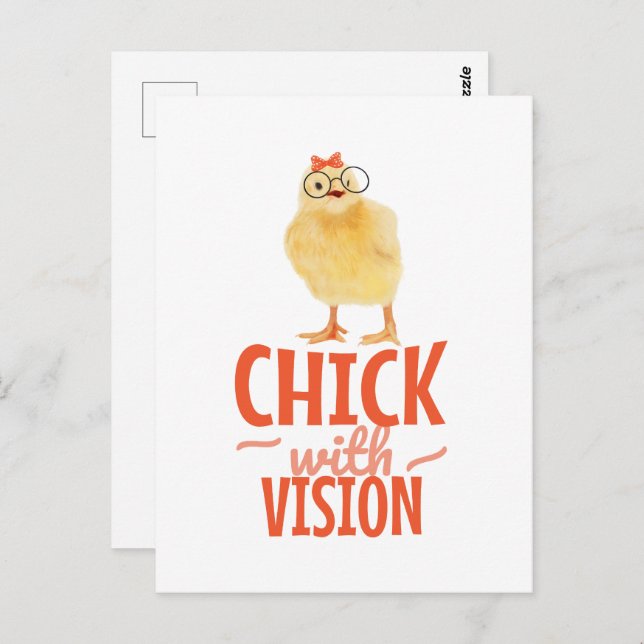 Postal Chick Cuaderno Con Gafas - Chick Con Visión (Anverso / Reverso)