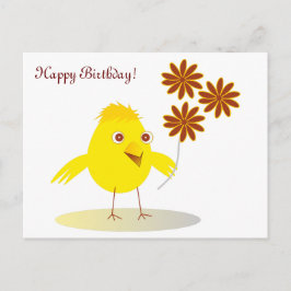 Postal Chick feliz con flores