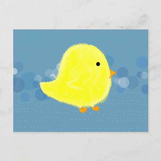 Postal Chick Fluffy Baby Chick Con Burbujas Azules (Anverso)