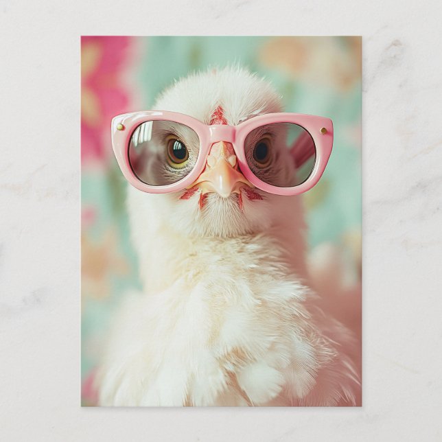 Postal Chick Guay con primavera de vidrio rosado (Anverso)