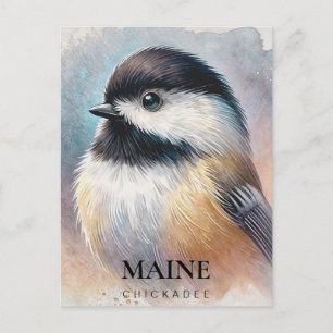 Postal Chickadee Watercolor Art Maine Bird
