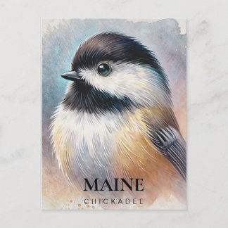 Postal Chickadee Watercolor Art Maine Bird