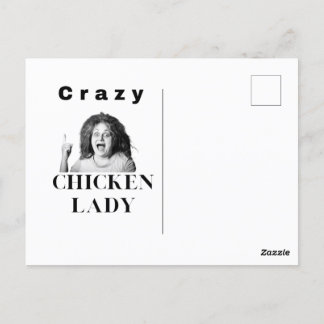 Postal Chicken Lady loca. pollos, humor, divertido