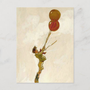 Postal Chico Antiguo con Globos Rojos en una Fiesta de Cu