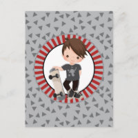 Chico con patineta y cabello marrón - Gris Rojo