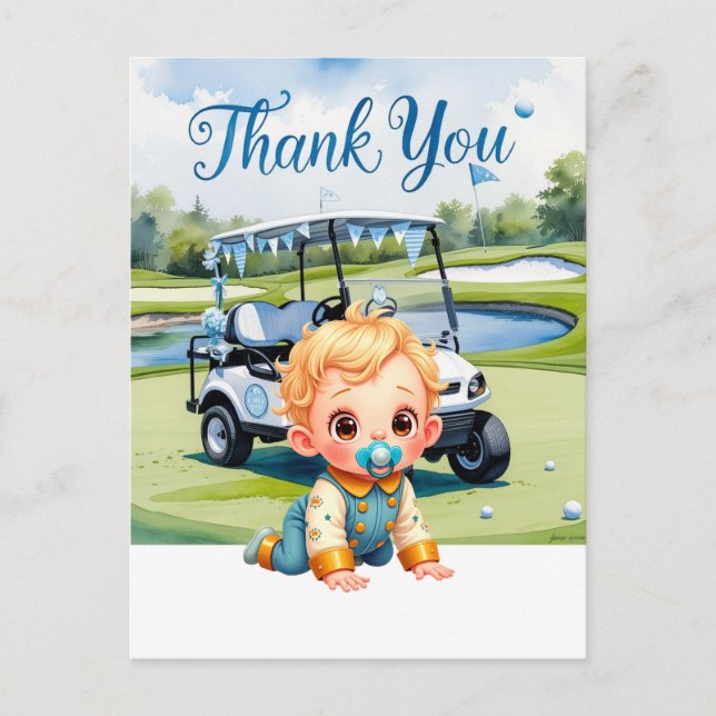 Postal Chico de ducha de bebé de golf tematizado  (Anverso)