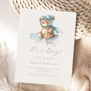 Postal Chico de oso de peluche de acuarela azul Baby Show