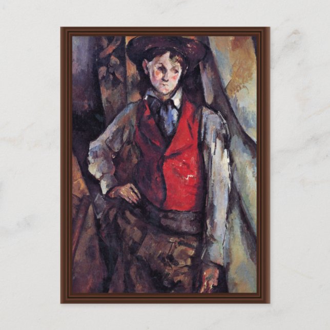 Postal Chico En Un Abrigo Rojo, De Paul Cézanne (Anverso)