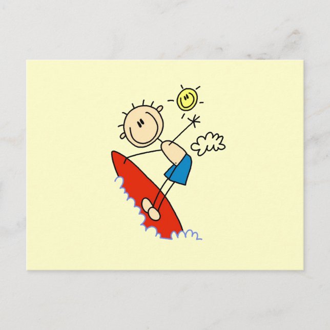 Postal Chico surfista figura de palitos (Anverso)