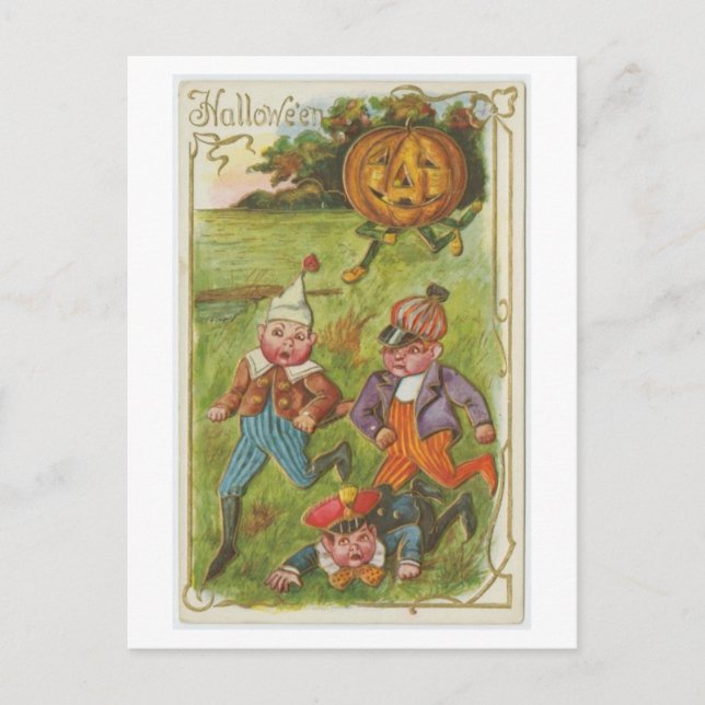 Postal Chicos antiguos corriendo desde Jack-o-Lantern Hal (Anverso)