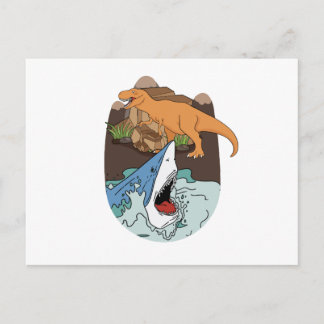 Postal Chicos de Tiburón y Dinosaurio