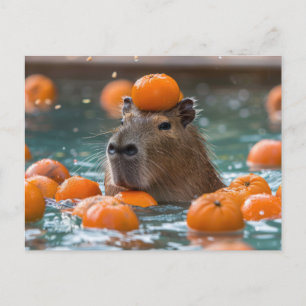 Postal Chigüiro con Naranjas flotantes