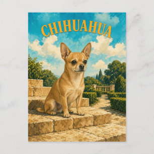 Postal Chihuahua, arte de perro con acuarela vintage
