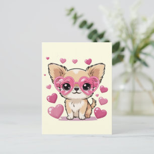 Postal Chihuahua con gafas de sol en forma de corazón Tem