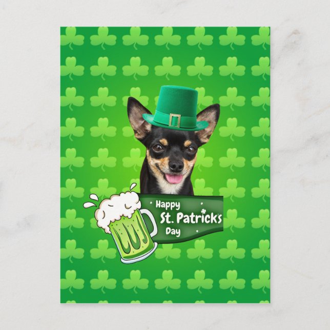 Postal Chihuahua Cuppy Dog St. Patrick's Day Green Clover (Anverso)