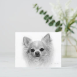 Postal Chihuahua de Abrigo Largo - Arte de Mano por Dangu
