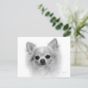 Postal Chihuahua de Abrigo Largo - Arte de Mano por Dangu