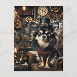 Postal Chihuahua de Steampunk, blanco y negro