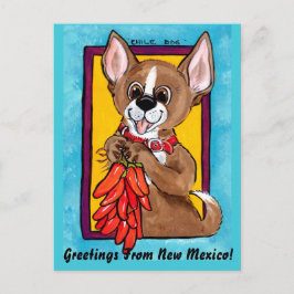 Postal Chihuahua Dog Chili Peppers Nuevo México Postcard