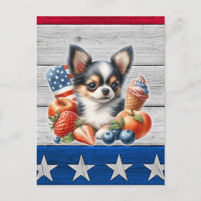 Postal Chihuahua Fruta Patriótica Estados Unidos Cabello  (Anverso)