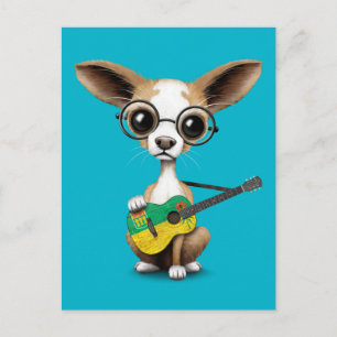 Postal Chihuahua Perro Cachorro Tocando Guitarra Saskatch