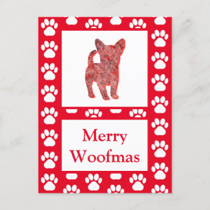 Postal Chihuahua Perro Silhouette Navidad Roja Feliz