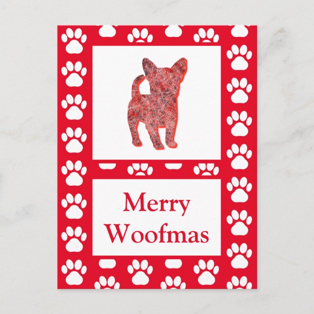 Postal Chihuahua Perro Silhouette Navidad Roja Feliz (Anverso)