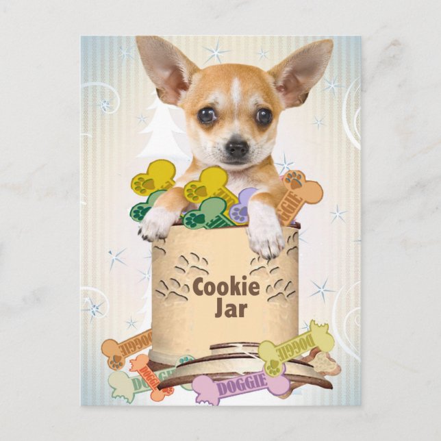 Postal Chihuahua posada con Cookie Jar (Anverso)