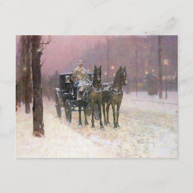 Postal Childe Hassam - escena de la calle con dos taxis (Anverso)