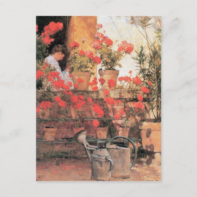 Postal Childe Hassam - Red Geraniums (Anverso)