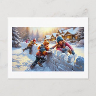 Postal Children Playing In Snow,