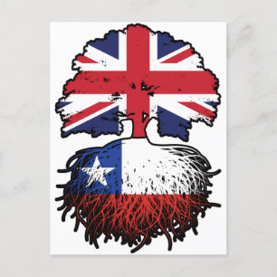 Postal Chile Bandera de raíces de árbol británico chileno