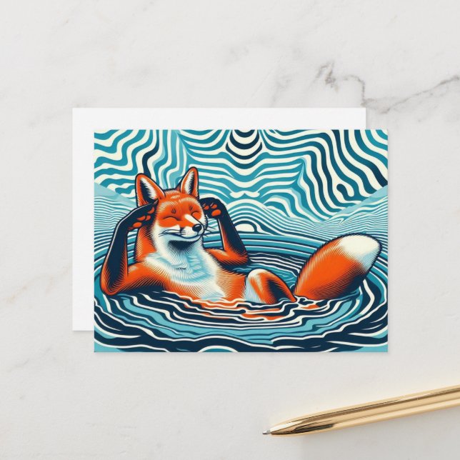 Postal Chill Red Fox en un estanque (Anverso/Reverso In Situ)