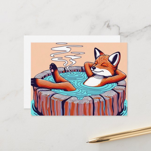 Postal Chill Red Fox in a Hot Tub (Anverso/Reverso In Situ)