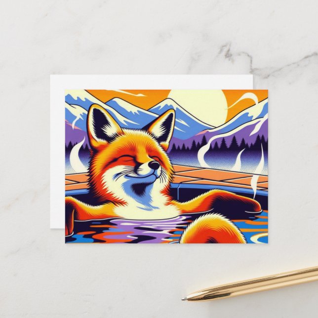 Postal Chill Red Fox in a Hotspring Pool (Anverso/Reverso In Situ)
