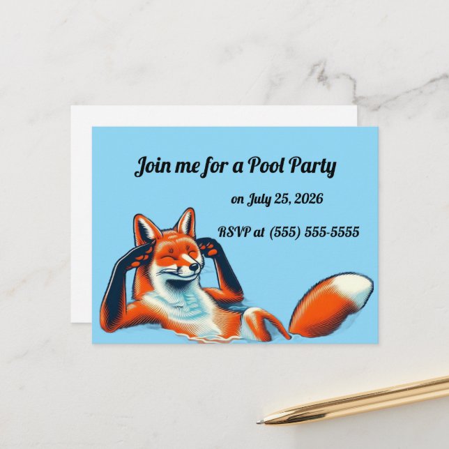 Postal Chill Red Fox in a Pool Party RSVP (Anverso/Reverso In Situ)