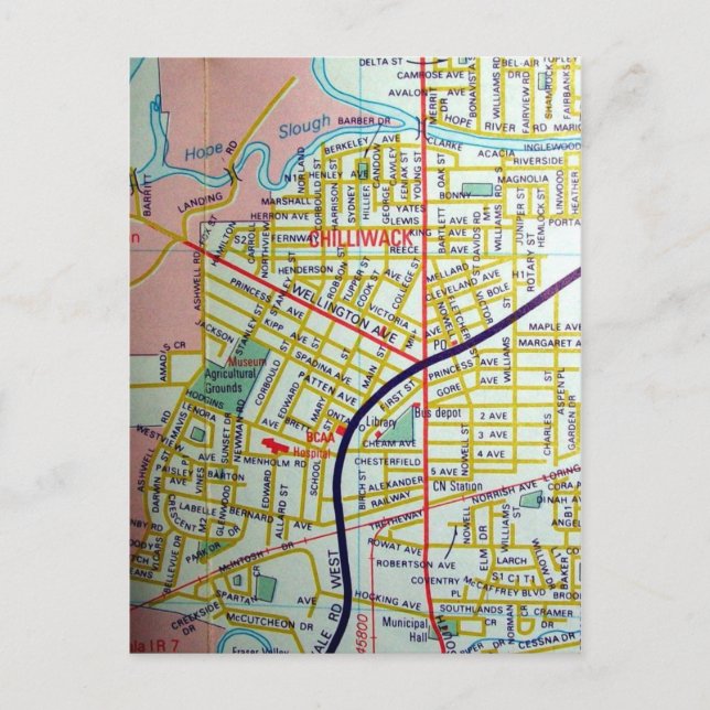 Postal Chilliwack, Columbia Británica, Canada Vintage Map (Anverso)