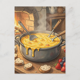 Postal Chimenea de Fondue de Queso Acogedor
