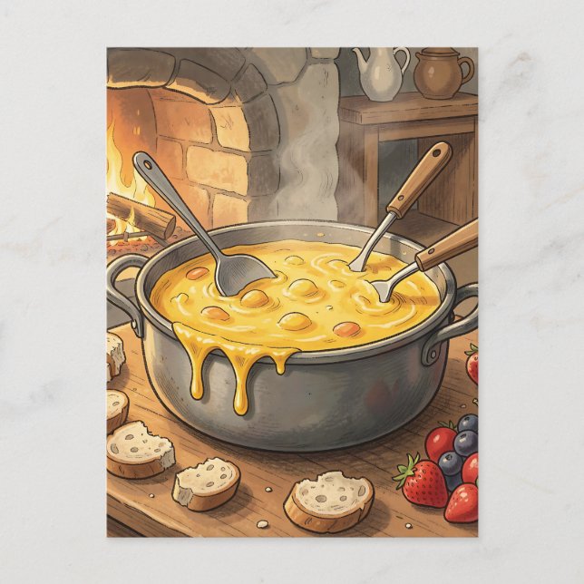 Postal Chimenea de Fondue de Queso Acogedor (Anverso)