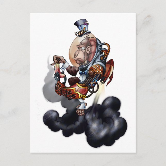 Postal Chimpancé espacial Steampunk (Anverso)