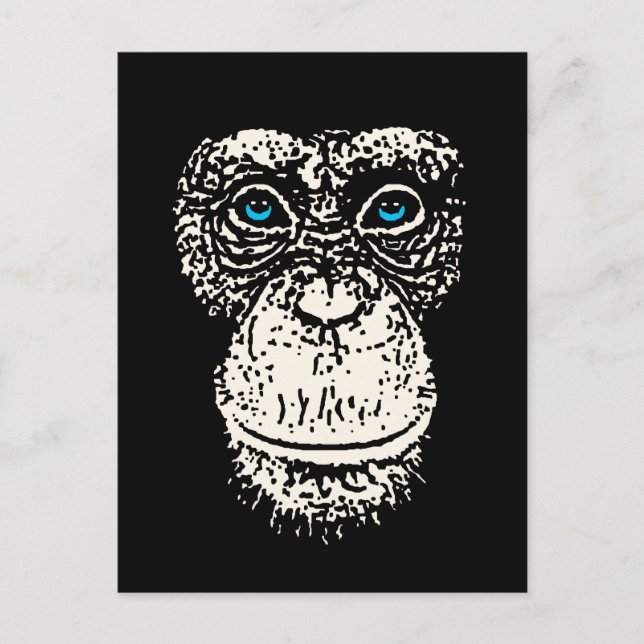 Postal Chimpancé frente a ojos azules (Anverso)
