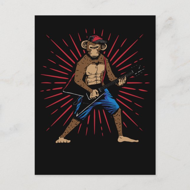 Postal Chimpancé tocando guitarra eléctrica Amante de la  (Anverso)