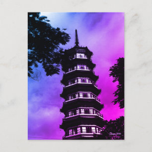 Postal China Antigua Cantón la pagoda florida