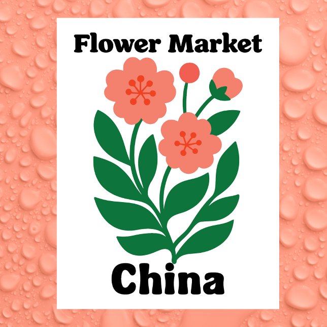 Postal China Flower Market Coral Peony and Green Leaf (China Flower Market Coral Peony and Green Leaf Postcard
)
