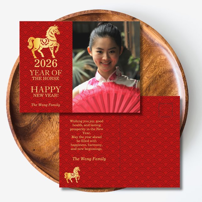 Postal Chinese New Year Horse 2026 Red Gold (Subido por el creador)