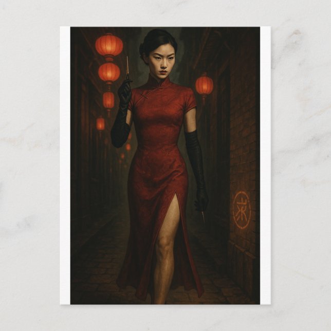 Postal Chinese Qipao Assassin – Code in Crimson (Anverso)