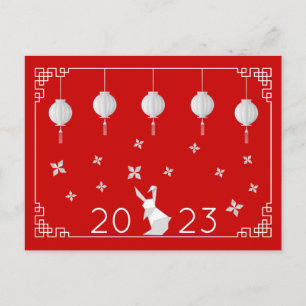 Postal chino de conejo de año nuevo con originami